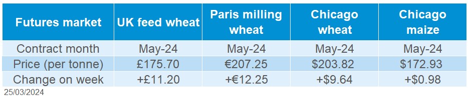 Table of grain futures prices as of 25 March 2024